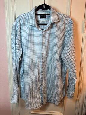 Nordstrom Men's Light Blue and White Windowpane Dress Shirt